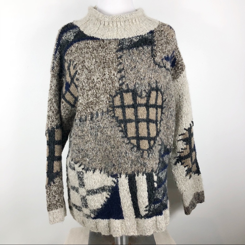 Vtg The Limited Sweater Knit Patchwork Wool